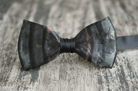 Quail Feather Bow Tie, White, Tan, & Grey Bow Tie